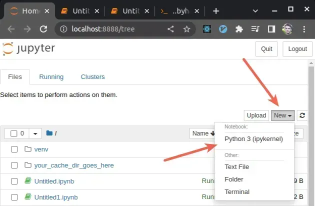 jupyter notebook click new ipykernel