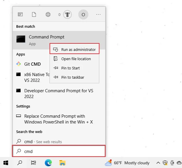 run cmd as administrator